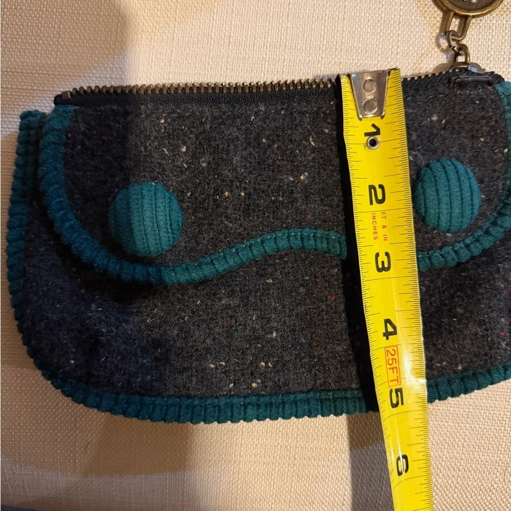 GAP Y2K mini wool clutch purse in gray tweed with teal corduroy accents